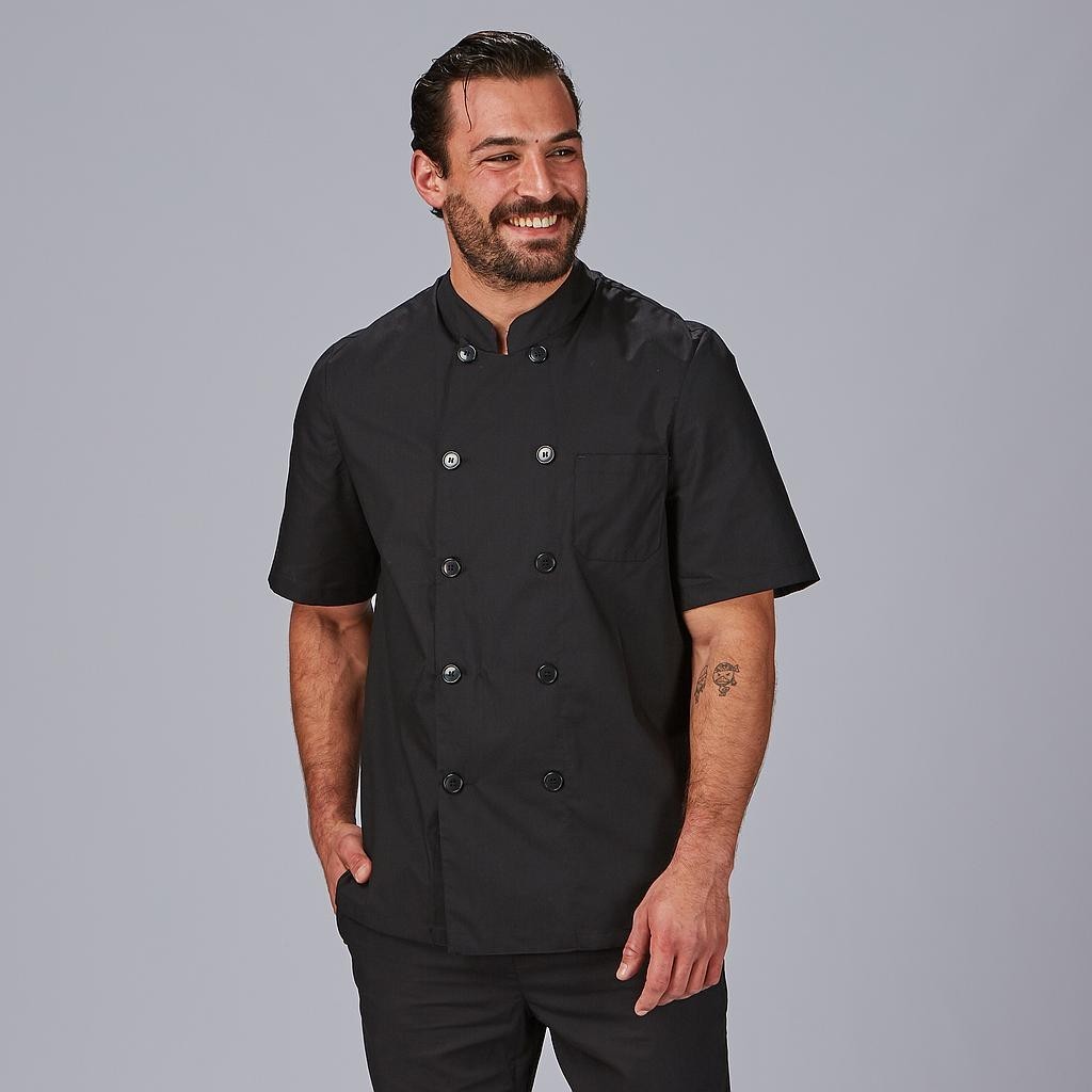 Chaqueta cocina unisex negra manga corta popelín | WORKERS UNIFORMES